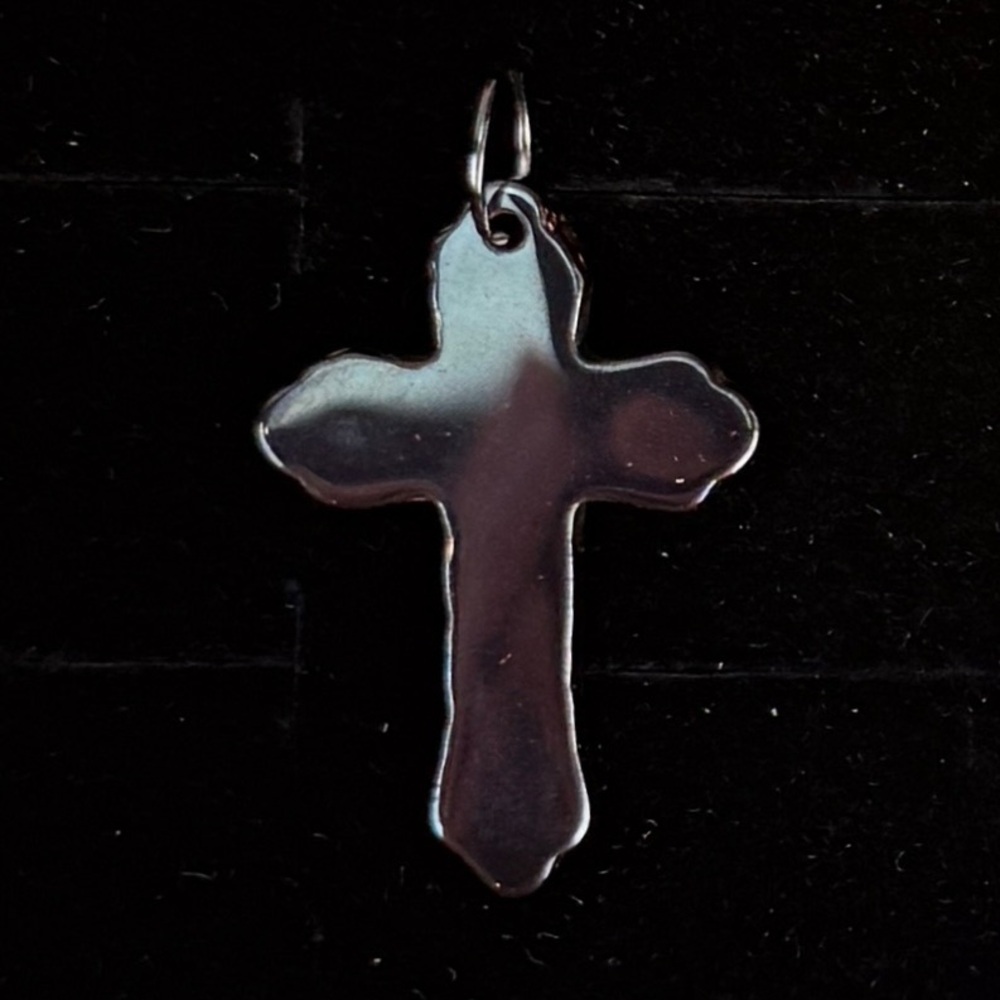 Vintage weighted hematite, gunmetal cross pendant + free 16” cord necklace